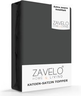 Zavelo Deluxe Katoen-Satijn Topper Hoeslaken Antraciet - Lits-jumeaux (180x220 cm) - Heerlijk Zacht - Rondom Elastisch - Perfecte Pasvorm