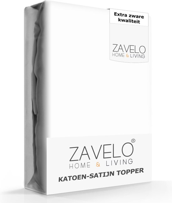Zavelo Deluxe Katoen-Satijn Topper Hoeslaken Wit - 2 Persoons (140x200 cm) - Heerlijk Zacht - Rondom Elastisch - Perfecte Pasvorm