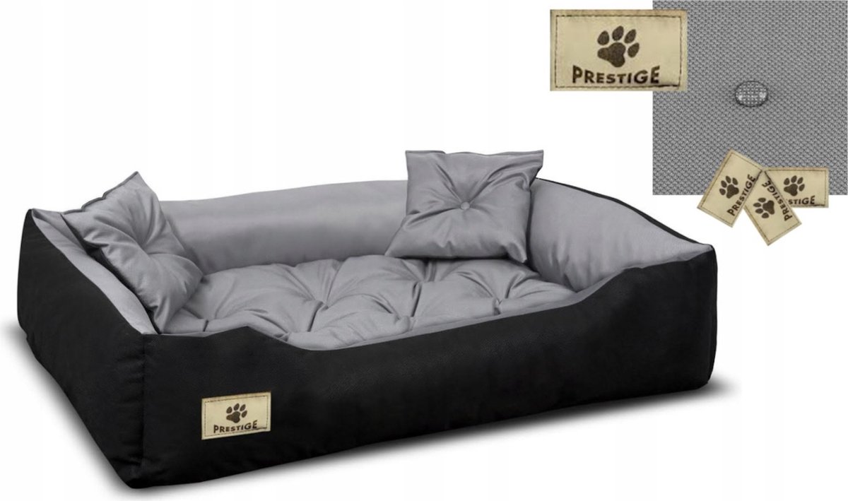 Honden- en kattenbed met twee kussen- Wasbaar - Buitenmaat: 145x115cm - Grijs en zwart