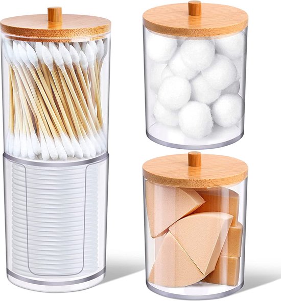 Set van 4 wattenstaafjeshouders, plastic wattenschijfjesdispenser met deksel, 240 ml, 3 Qtip-dispensers met 1 U-vormige opening wattenstaafjescontainer, wattenstaafjesorganizer voor flosdraad, badkamer, slaapkamer, salon - Merkloos