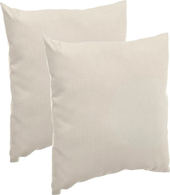 Bank/sier/tuin kussens beige - set 2x - 40 x 40 cm - weersbestendig