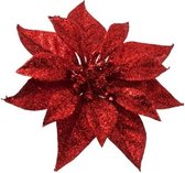 Rode kerstster met glitters op clip 18 cm - kerstversiering