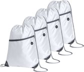 Sport gymtas/rugtas - 4x - wit - 34 x 44 cm - polyester - met rijgkoord en voorvakje