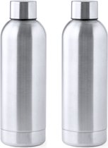 Bouteille d'eau / gourde en acier inoxydable - 2x - couleur argent métallique - avec bouchon à vis - 800 ml