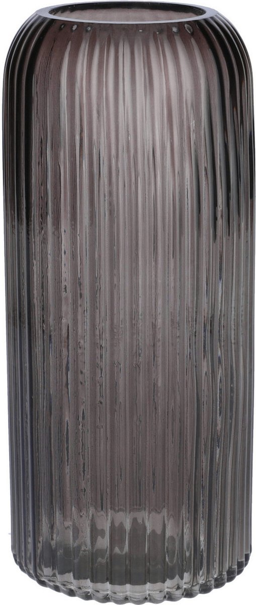 Bellatio Design Bloemenvaas - grijs - tansparant glas - 10 x 25 cm - vaas Dark grey
