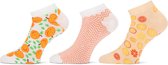 Teckel - 3 Paar korte invisible sneaker sokken - Thema: Oranges - Maat 36/42 - 70% Katoen - Zonder Voelbare Teennaad - Limited Edition