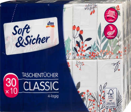 Mouchoirs Soft&Sicher Design Classic 4 couches (30x10 pièces), 300 pièces |  bol