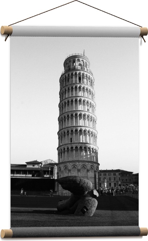 Textielposter - Toren van Pisa - Zwart Wit - 40x60 cm Foto op Textiel