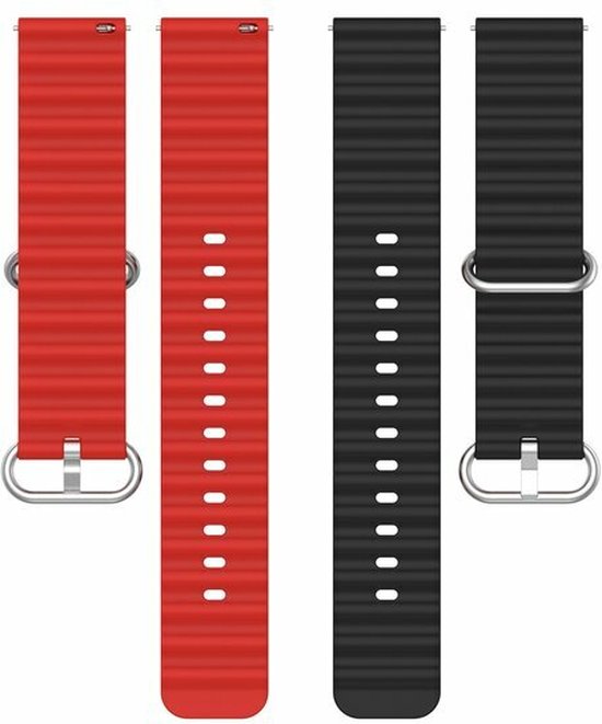 By Qubix - Geschikt voor Garmin bandje - Geschikt voor Garmin Vivoactive 4 / 4L - Ocean Style bandje - Zwart / rood - Smartwatch bandje 22mm