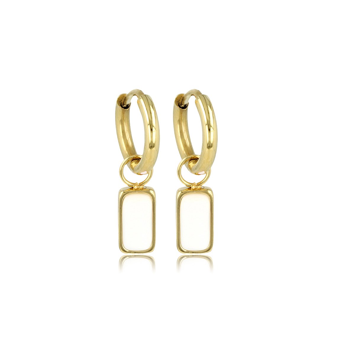 My Bendel - Minimalistische Goudkleurige Oorbellen met White Aventurine Edelsteen - 10mm - met Luxe Cadeauverpakking | Sieraden Voor Dames