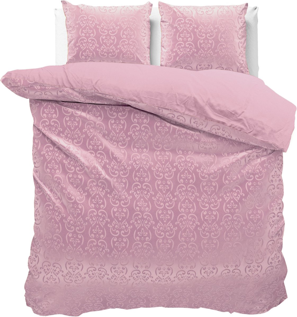 Fluweel zachte velvet dekbedovertrek embossed roze - lits-jumeaux (240x200/220) - luxe uitstraling - handige drukknopsluiting