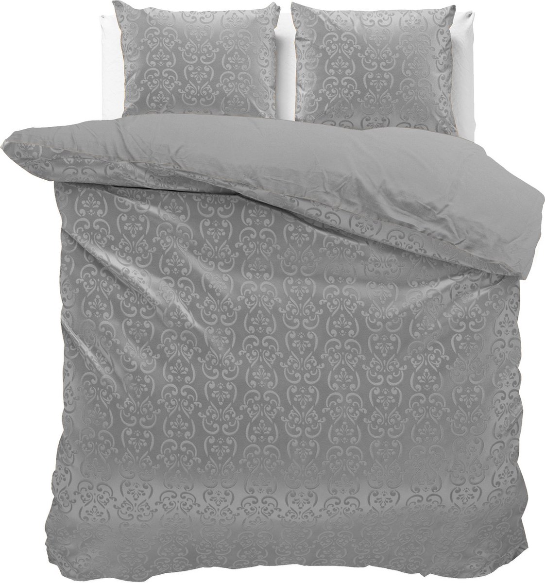 Fluweel zachte velvet dekbedovertrek embossed grijs - tweepersoons (200x200/220) - luxe uitstraling - handige drukknopsluiting