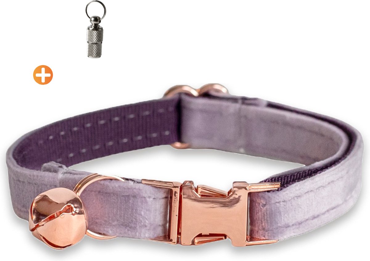 ACE Pets Kattenhalsband met belletje – Halsband Kat & Kitten - Kittenhalsband & Kattenbandje - Kattenbelletje - Pluche velvet - Paars
