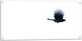 WallClassics - Tuinposter – Zwarte Vogel op Witte Achtergrond - 100x50 cm Foto op Tuinposter (wanddecoratie voor buiten en binnen)