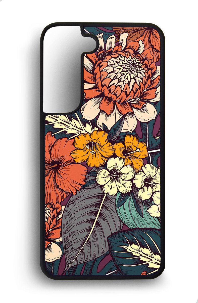Ako Design Samsung Galaxy S22 hoesje - Bloemen - oranje - Hoogglans - TPU Rubber telefoonhoesje - hard backcover