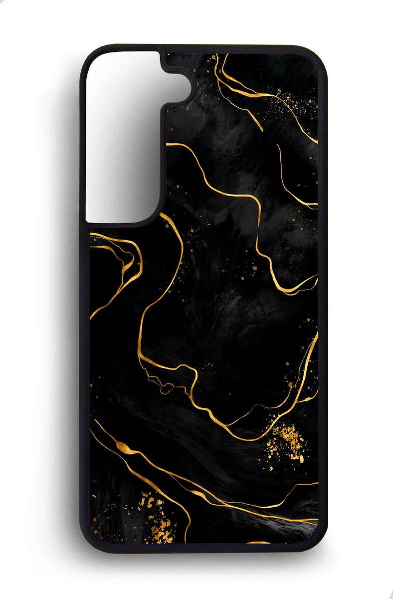 Ako Design Samsung Galaxy S22 hoesje - Marmer - zwart goud - Hoogglans - TPU Rubber telefoonhoesje - hard backcover