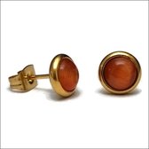 Aramat jewels ® - Oorbellen zweerknopjes rood oranje cats eye goudkleurig chirurgisch staal 8mm