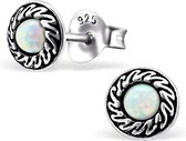 Aramat jewels ® - Zilveren oorbellen opaal mint groen 925 zilver 6mm geoxideerd