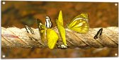 Tuinposter – Groep Zwart met Gele en Witte Vlinders Zittend op Dik Touw - 100x50 cm Foto op Tuinposter (wanddecoratie voor buiten en binnen)