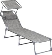 Signature Home Ligstoel - inklapbare ligstoel - belastbaarheid 150 kg - met zonwering - hoofdsteun en verstelbare rugleuning - voor tuin - zwembad - terras - greige - 193 x 53 x 29 c