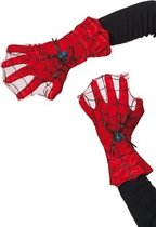 Handschoen rood halloween web met spin voor volwassenen