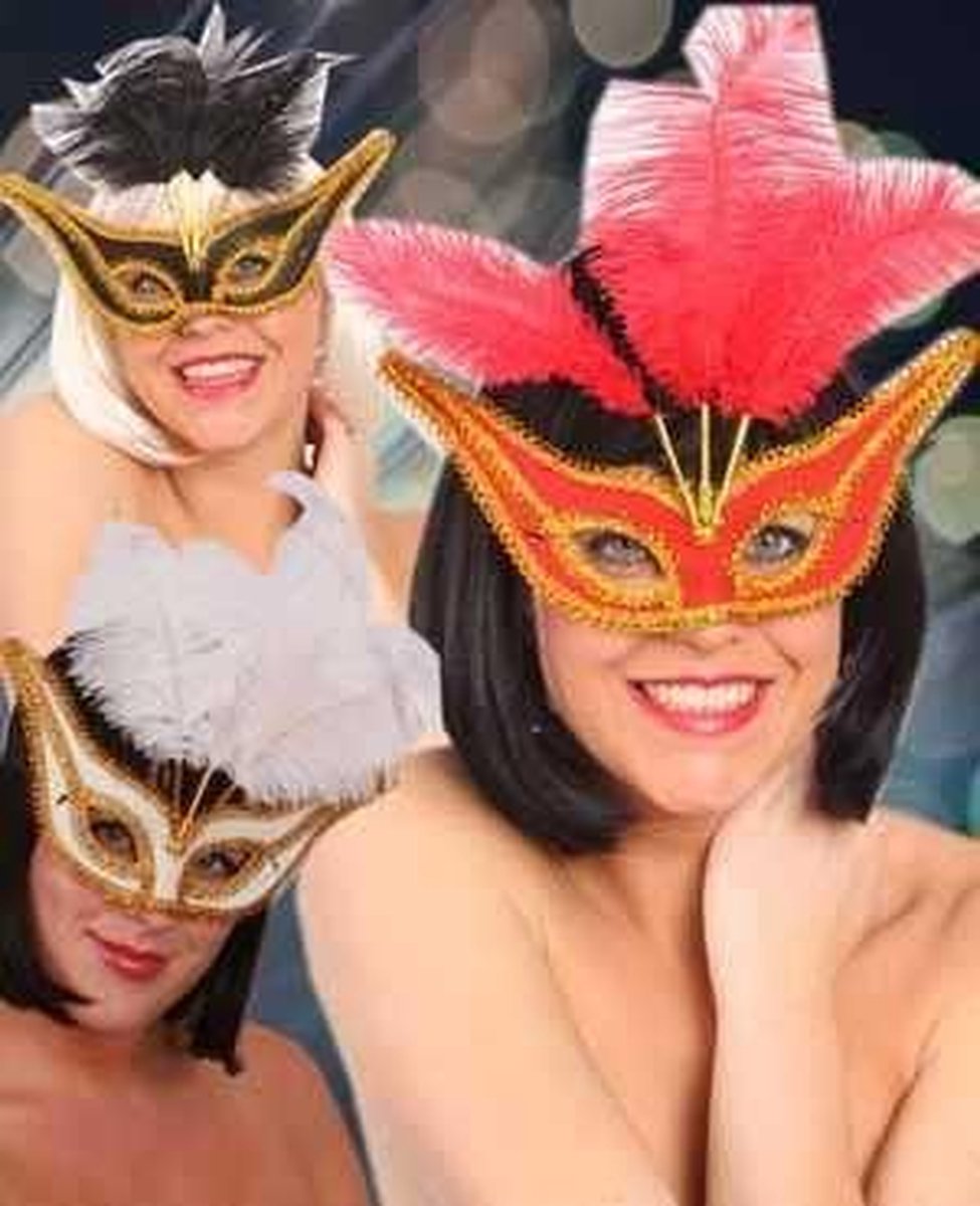 Oogmasker grand gala met veertjes per stuk