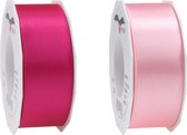 Glorex hobby - Satijn cadeau inpak deco sierlint - 2 tinten roze - 25 meter x 4 cm