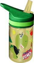 Crazy Dino drinkfles/drinkbeker/bidon met drinktuitje - groen - kunststof - 400 ml