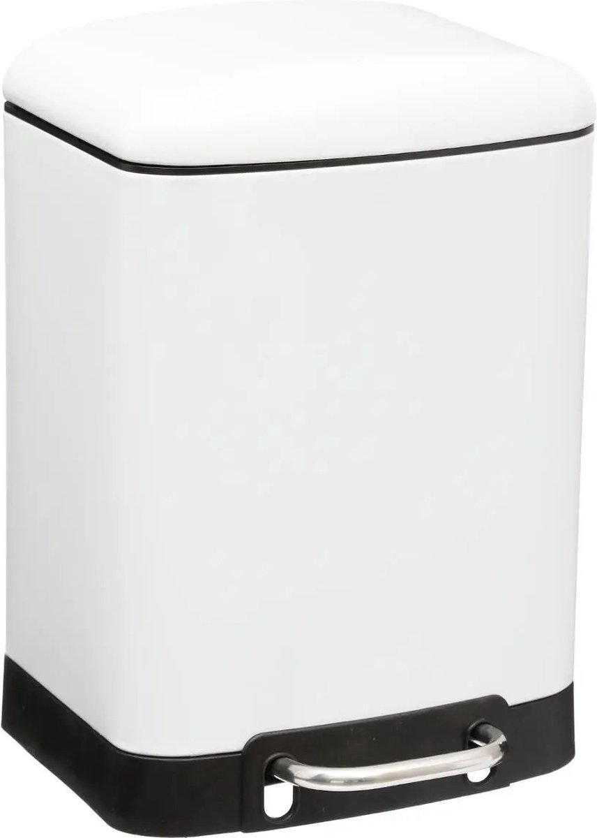 Goedkoopste 5Five Prullenbak/pedaalemmer - wit - metaal - 6 liter - 23 x 22 x 32 cm - toilet/badkamer