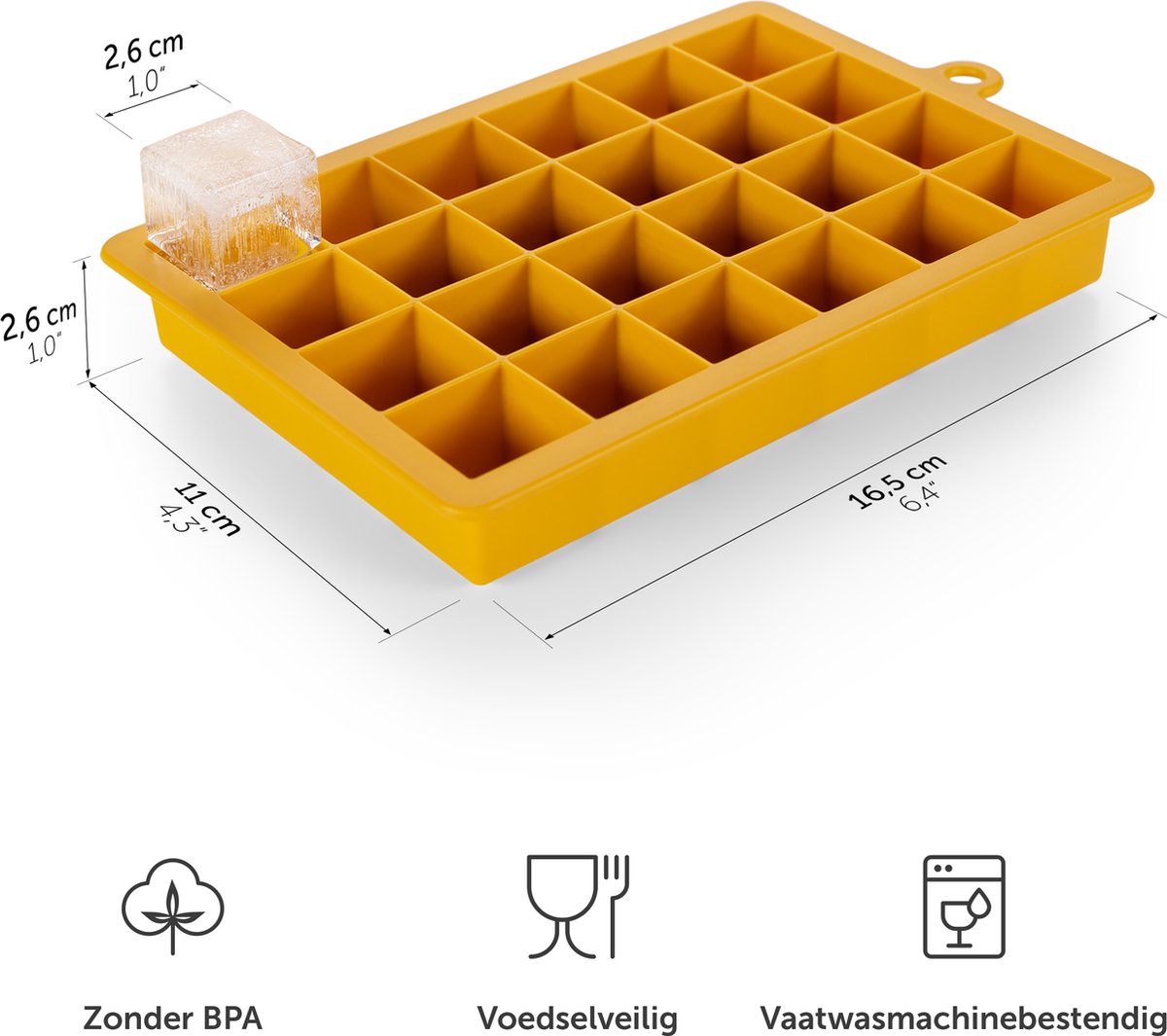 Blumtal Moule à Glaçons Silicone Avec Couvercle - 28 Cubes 3cm, Sans BPA, Lave-vaisselle, Gris/Jaune