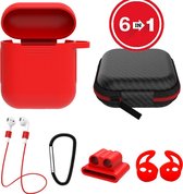 6 in 1 siliconen case met accessoires geschikt voor AirPods - rood