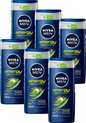 NIVEA MEN Energy Douchegel - Voor Lichaam, Gezicht en Haar - Met Mintextract - Duurzaam Product - Voordeelverpakking 6 x 250 ml