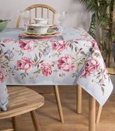 Tafelkleed - luxe gobelinstof - Aiden Garden - Blauw - grote roze rozen - 100 x 100 cm