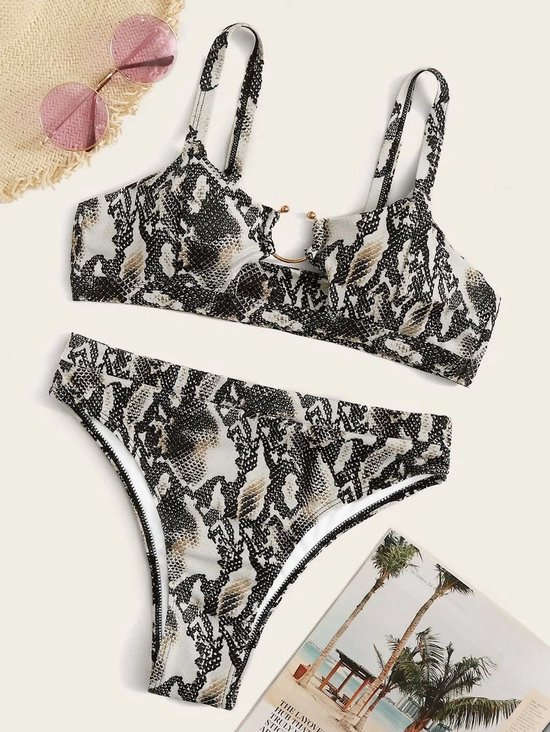 Stijlvolle Bikini Set voor vrouwen met Hoog Broekje | GEEN Beugel - Slangenhuid afdrukken in High Waist Top voor Dames-Maat XL(44)