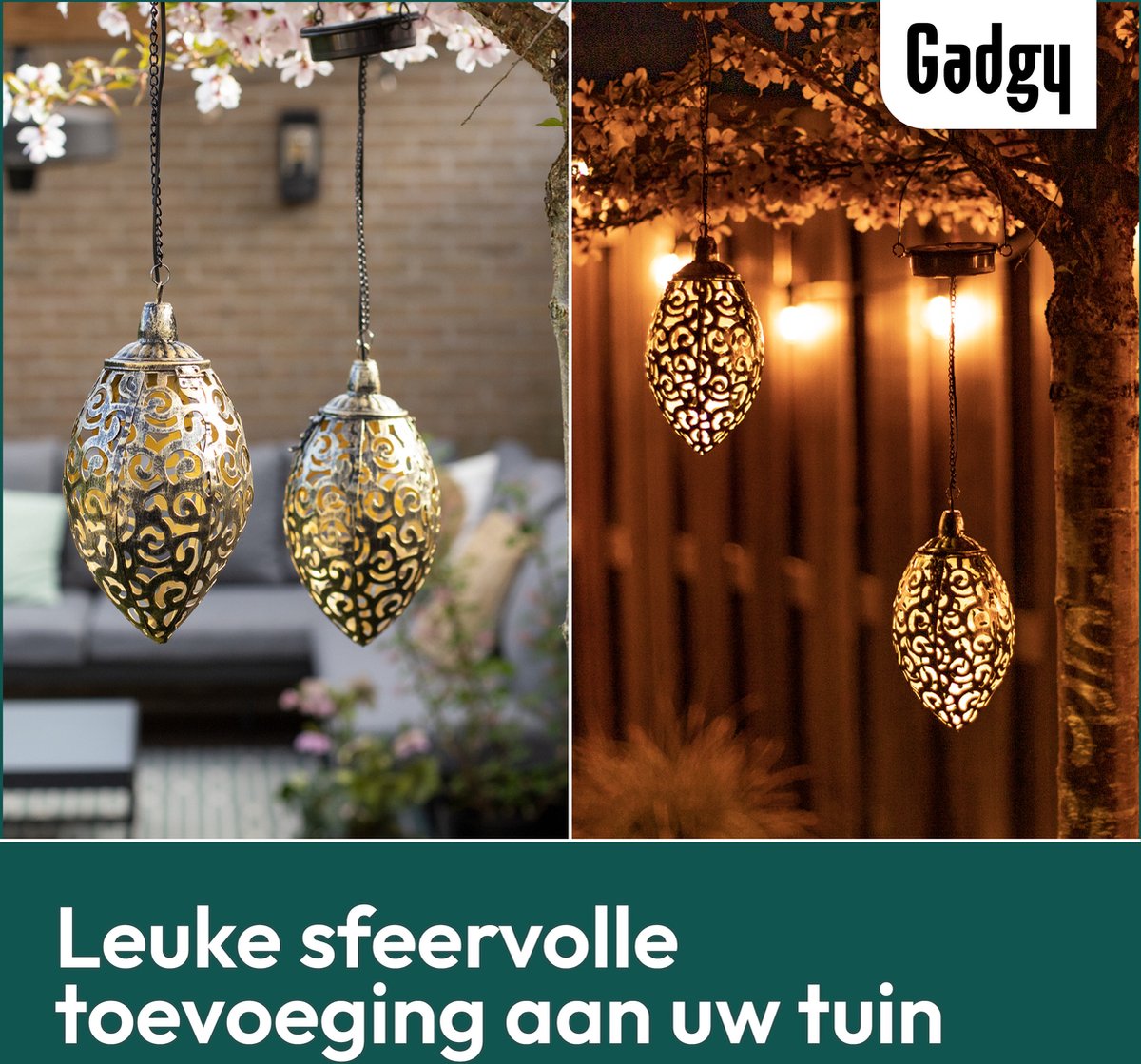 Görvitor lantaarns op zonne-energie, 2 stuks, waterdicht IP65, warmwit, paisley, hangend voor tuindecoratie en balkon