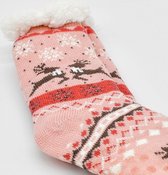 Merino Wollen sokken - Licht Roze met Rendier - maat 35/38 - Huissokken - Antislip sokken - Warme sokken – Winter sokken