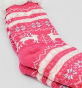 Merino Wollen sokken - Knal Roze met Hartjes - maat 39/42 - Huissokken - Antislip sokken - Warme sokken – Winter sokken