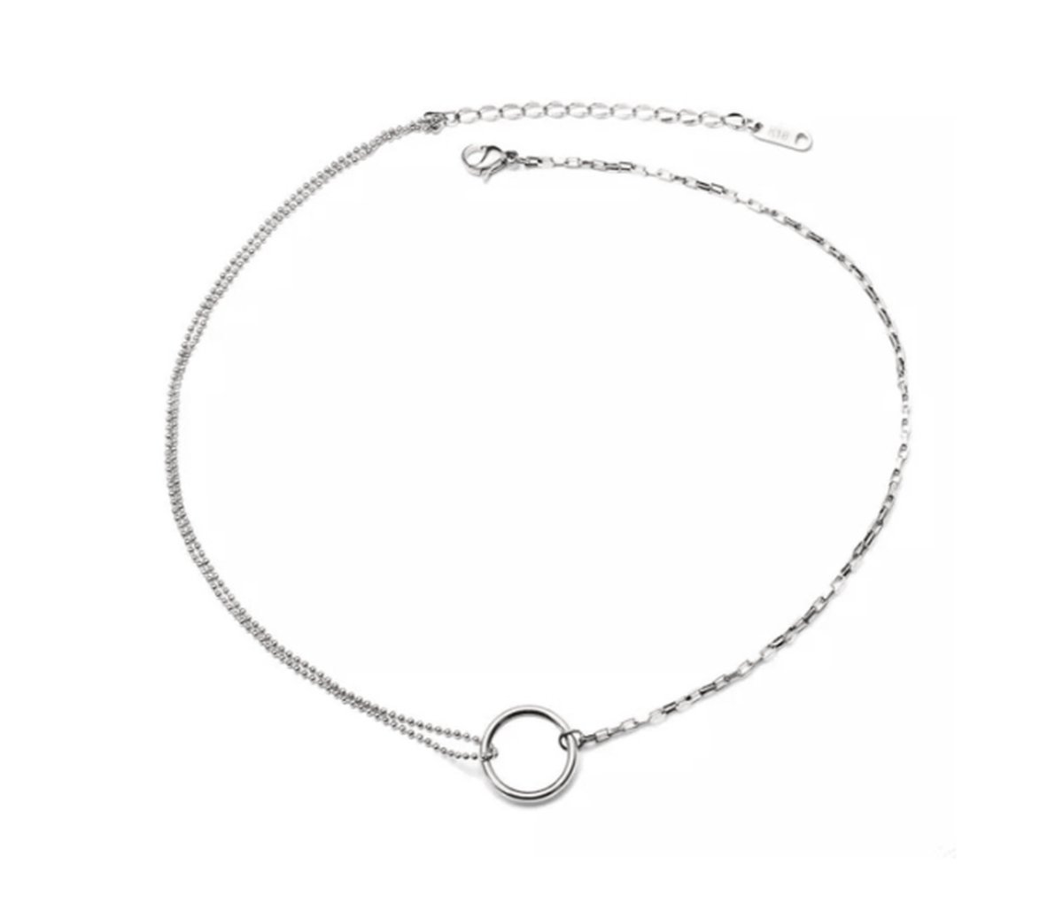 ASTRADAVI 18K Vergulde Sieraden - Collier - Dubbellaags Ketting met Bedels - Dubbele ketting Choker en Infinity Circle - Zilver - Cadeau Idee