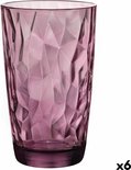 Een paars Bormioli Rocco Diamond longdrinkglas met facetgeslepen patroon.