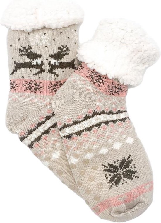 Merino schapen Wollen sokken - Creme met Hartjes - maat 35/38 - Huissokken - Antislip sokken - Warme sokken – Winter sokken