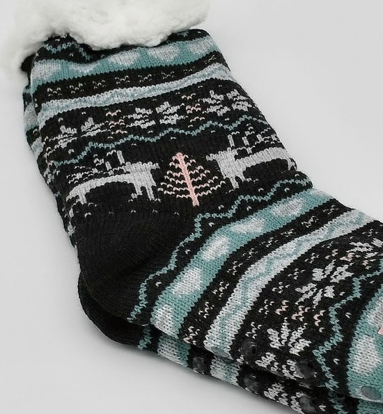 Merino Wollen sokken - Zwart met Hartjes - maat 35/38 - Huissokken - Antislip sokken - Warme sokken – Winter sokken