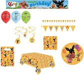 Bing het konijn - Feestpakket - Versiering - Verjaardag - Kinderfeest – Vlaggenlijn – Ballonnen - Happy Birthday slinger - Plafonddecoratie swirl hangers - Bordjes - Servetten – Tafelkleed - Uitdeelzakjes.
