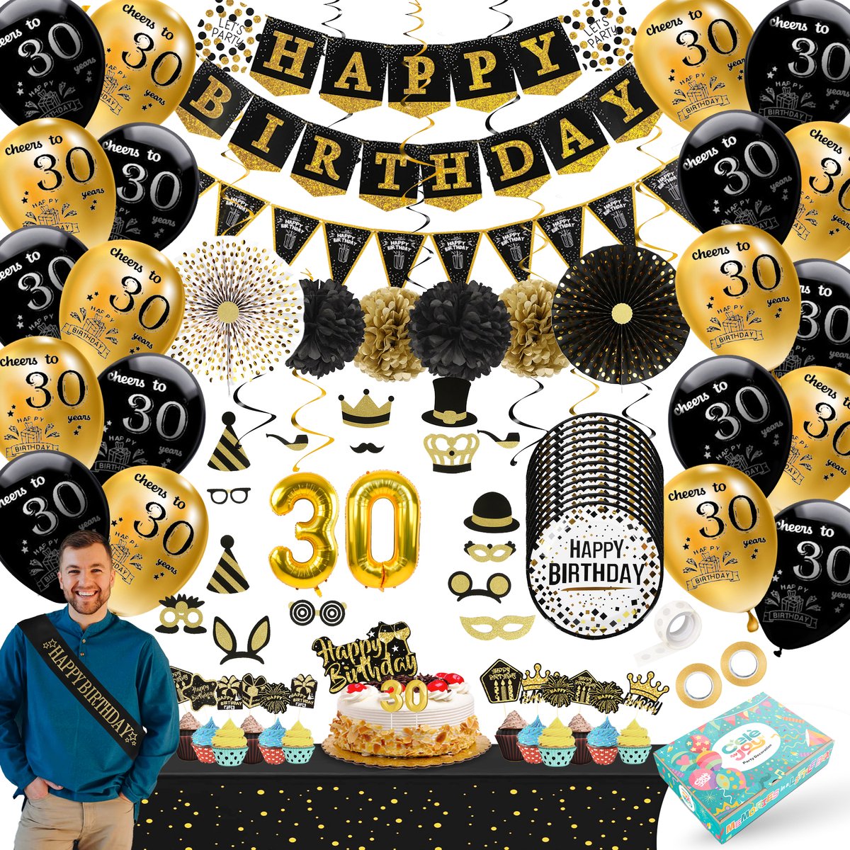 Embellissement de décoration Fissaly® 30e anniversaire - Ballons - Anniversaire  homme