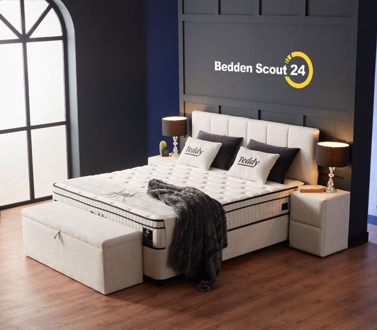 Boxspring bed met opbergruimte - 160x200 cm - Wit - Teddy