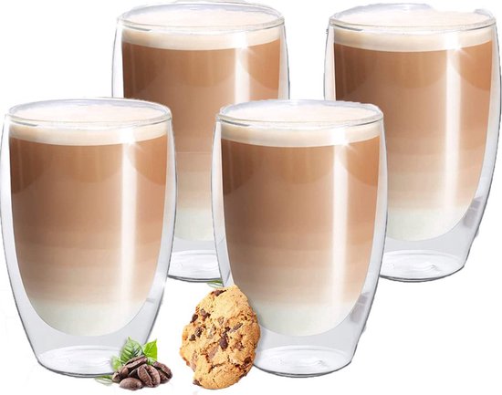 Lot De 4 Tasses à Expresso Double Paroi 450 Ml - Verre Borosilicate Pour Latte, Cappuccino, Bière Et Thé