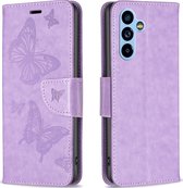 Mobigear Telefoonhoesje geschikt voor Samsung Galaxy A54 Hoesje | Mobigear Butterfly Bookcase Portemonnee | Pasjeshouder voor 3 Pasjes | Telefoonhoesje voor Pinpas / OV Kaart / Rijbewijs - Paars