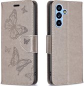 Mobigear Telefoonhoesje geschikt voor Samsung Galaxy A54 Hoesje | Mobigear Butterfly Bookcase Portemonnee | Pasjeshouder voor 3 Pasjes | Telefoonhoesje voor Pinpas / OV Kaart / Rijbewijs - Grijs