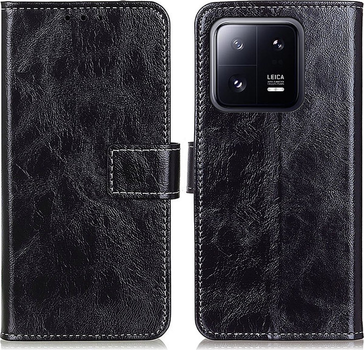 Mobigear Telefoonhoesje geschikt voor Xiaomi 13 Hoesje | Mobigear Basic Bookcase Portemonnee | Pasjeshouder voor 3 Pasjes | Telefoonhoesje voor Pinpas / OV Kaart / Rijbewijs - Zwart