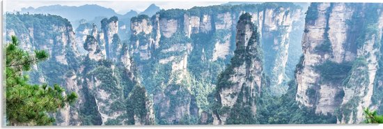 Acrylglas - Hoge Stijle Rotsen met Minimale Begroeiing in Zhangjiajie, China - 60x20 cm Foto op Acrylglas (Wanddecoratie op Acrylaat)