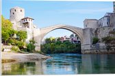 WallClassics - Acrylglas - Stari Most Brug in Bosnië op Zonnige Dag - 60x40 cm Foto op Acrylglas (Wanddecoratie op Acrylaat)
